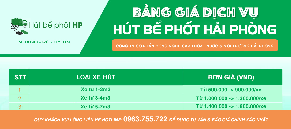 Bảng giá dịch vụ hút bể phốt Hải Phòng chuyên nghiệp, uy tín