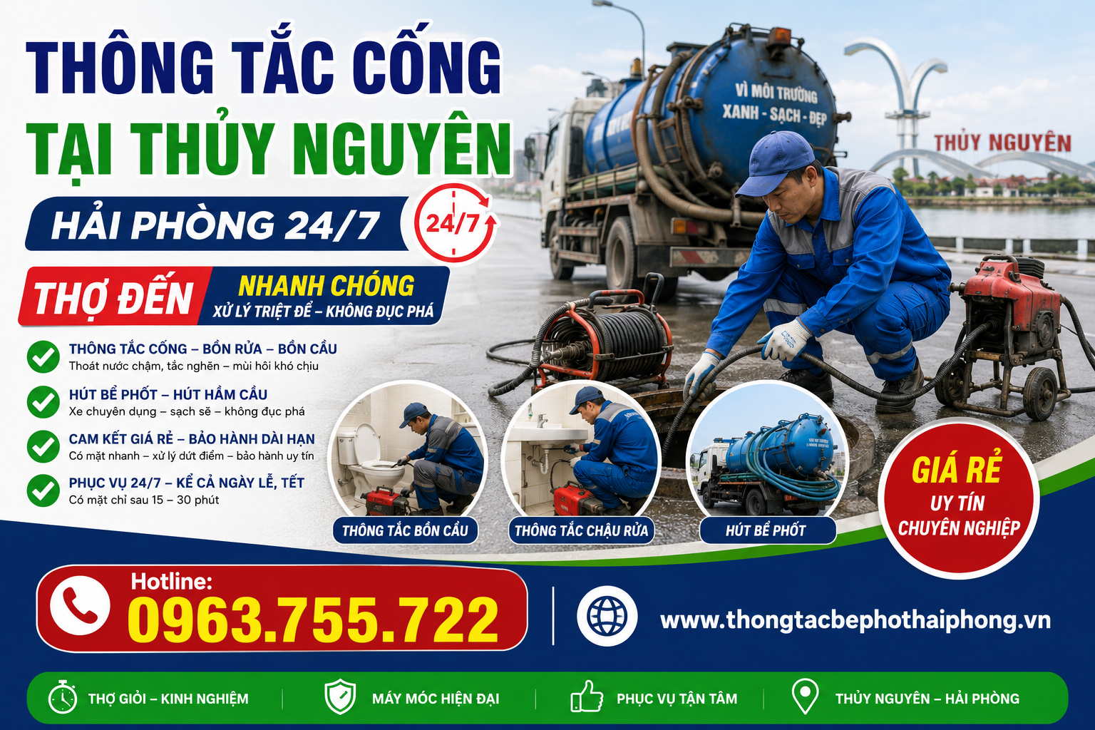 Thông Tắc Cống Tại Thủy Nguyên 24/7 – Thợ Giỏi Có Mặt Sau 15 Phút